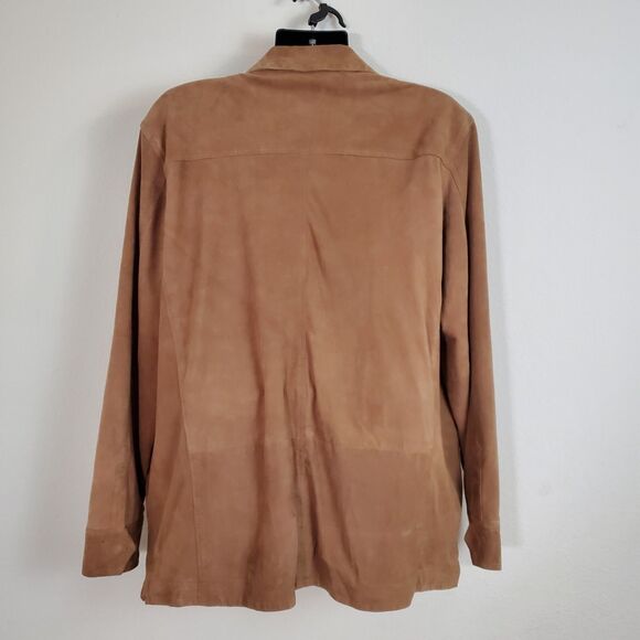 Tasso Elba Men's Jacket Large Brown Suede Leather Shacket Casual Preppy Academia - Picture 9 of 11